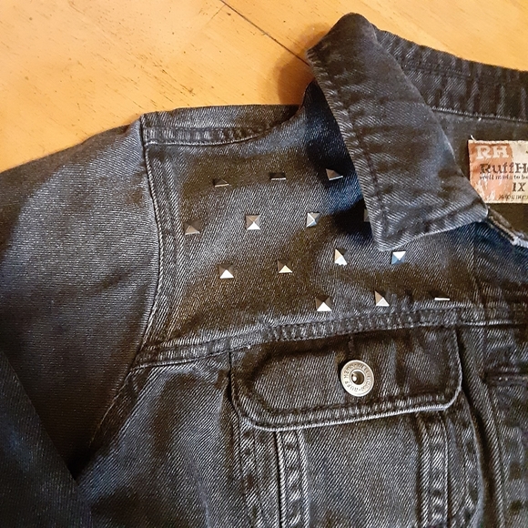 RUFF HEWN BLACK BUTTON UP DISTRESSED/FADED COTTON JEAN JACKET WOMENS SIZE 1X - Picture 6 of 13
